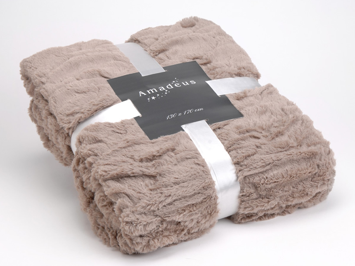 Plaid en fausse fourrure taupe Vague Amadeus Neuf